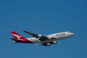 QANTAS airplane on blue sky